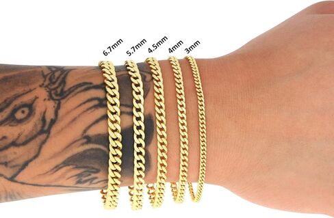 Nuragold 14K الذهب الأصفر الحقيقي ميامي الكوبي خفيف الوزن سلسلة ربط سوار 7 "-9" (3mm-12.6mm) مجوهرات إيطالية للرجال والنساء in Saudi Arabia