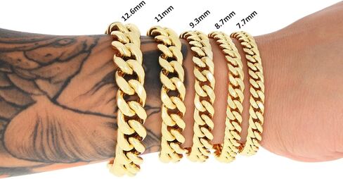 Nuragold 14K الذهب الأصفر الحقيقي ميامي الكوبي خفيف الوزن سلسلة ربط سوار 7 "-9" (3mm-12.6mm) مجوهرات إيطالية للرجال والنساء in Saudi Arabia