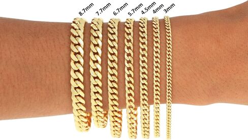 Nuragold 14K الذهب الأصفر الحقيقي ميامي الكوبي خفيف الوزن سلسلة ربط سوار 7 "-9" (3mm-12.6mm) مجوهرات إيطالية للرجال والنساء in Saudi Arabia