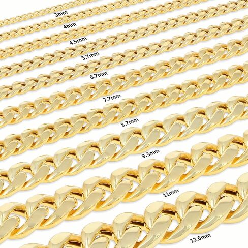 Nuragold 14K الذهب الأصفر الحقيقي ميامي الكوبي خفيف الوزن سلسلة ربط سوار 7 "-9" (3mm-12.6mm) مجوهرات إيطالية للرجال والنساء in Saudi Arabia