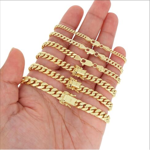Nuragold 14K الذهب الأصفر الحقيقي ميامي الكوبي خفيف الوزن سلسلة ربط سوار 7 "-9" (3mm-12.6mm) مجوهرات إيطالية للرجال والنساء in Saudi Arabia