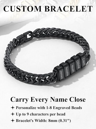 Custom4U سوار الارتباط الكوبي المخصص للرجال، الفولاذ المقاوم للصدأ/مطلي بالذهب عيار 18 قيراط/أسود 1-8 أسماء منقوشة حسب الطلب سوار سلسلة اسم للرجال هدايا مجوهرات للرجل والأب والزوج والأب in Kuwait