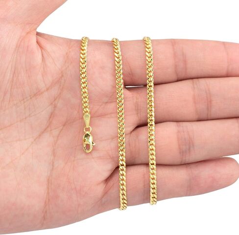 Nuragold 14k الذهب الأصفر الحقيقي Miami Cuban Link 3mm سلسلة سوار أو خلخال (7 "-9") مجوهرات إيطالية للرجال والنساء in Saudi Arabia