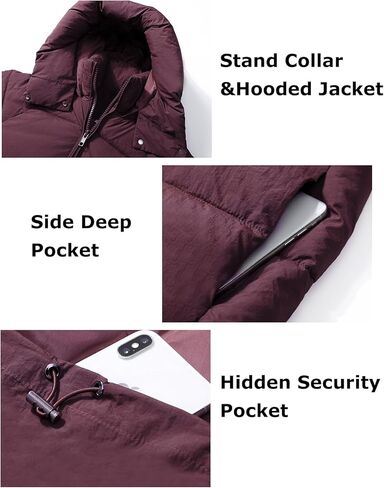 Flygo Womens Hooded Quilted Puffer Jacket Mid-Length Padded Warm Winter Heavyweight Coat Outerwear(Burgundy-S New) in Saudi Arabia