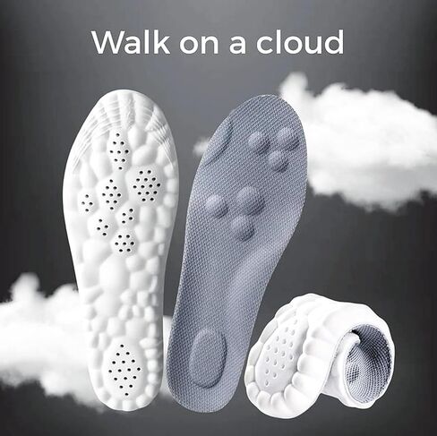 4D Cloud Insoles for Plantar Fasciitis & Arch Support | Memory Foam Shock Absorption Shoe Inserts for Foot Pain Relief | Anti-Fatigue Comfort for Men & Women (Gray 6.5-11) in Saudi Arabia