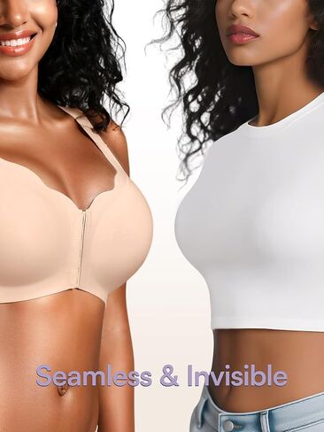 حمالات صدر بإغلاق أمامي للنساء - M-4XL - حمالة صدر جيلي لاسلكية مع خطافين وعينين بدون سلك داخلي بدون خياطة in Kuwait