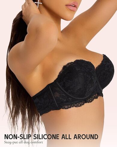 Strapless Bra Push Up Lace Padded Convertible Multiway Underwire Bras Add 1 Cup in Saudi Arabia