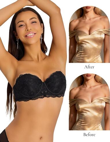 Strapless Bra Push Up Lace Padded Convertible Multiway Underwire Bras Add 1 Cup in Saudi Arabia