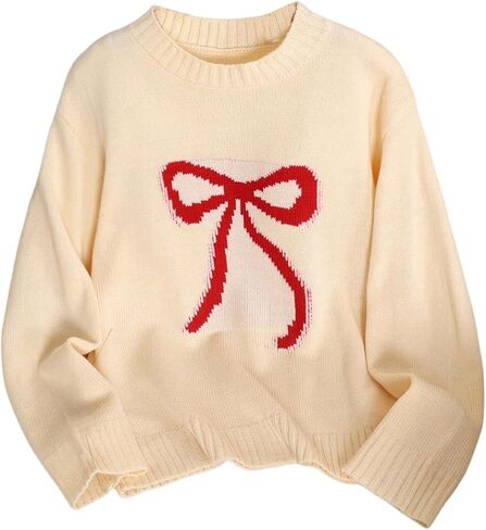 Girl's Bow Sweater Crew Neck Cute Sweaters Long Sleeve Knit Pullovers Sweater in Saudi Arabia