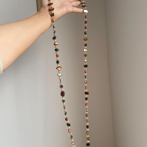 Olive/Brown Shell Nugget and Glass Crystal Bead Necklace in Saudi Arabia