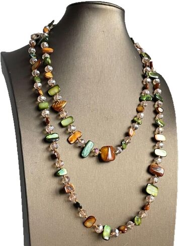 Olive/Brown Shell Nugget and Glass Crystal Bead Necklace in Saudi Arabia