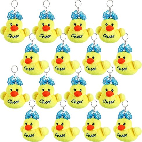 Soulchen 16 Pcs Plush Cheer Ducks with Blue Color Bows Cheerleader Duck Keychain Bulk Cheerleading Inspirational Gifts for Cheerleader Competition Team Favors in Saudi Arabia