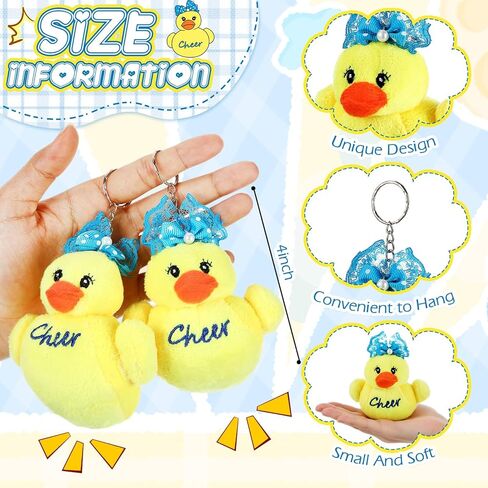 Soulchen 16 Pcs Plush Cheer Ducks with Blue Color Bows Cheerleader Duck Keychain Bulk Cheerleading Inspirational Gifts for Cheerleader Competition Team Favors in Saudi Arabia