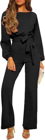 Happy Sailed Womens Loose Short Sleeve Belted Wide Leg Pant Romper Jumpsuit Business Casual One Piece Outfits in Saudi Arabia