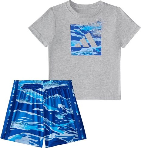adidas baby-boys Short Sleeve Cotton Tee Shirt and Logo Short Set in Kuwait