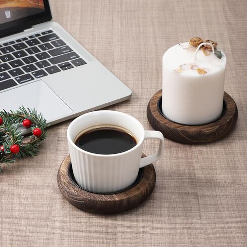 2 قطعة عمود شموع خشبي عتيق صينية حامل شموع خشبي ريفي صينية تزيين صغيرة لطاولة القهوة وغرفة المعيشة وديكور المزرعة وديكور الكريسماس (3 بوصة) in Kuwait