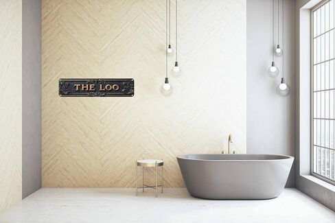 علامة معدنية عتيقة من Tin The Loo لتزيين الحمام - لوحة فنية جدارية مضحكة للحمام مقاس 4 × 16 بوصة in Kuwait