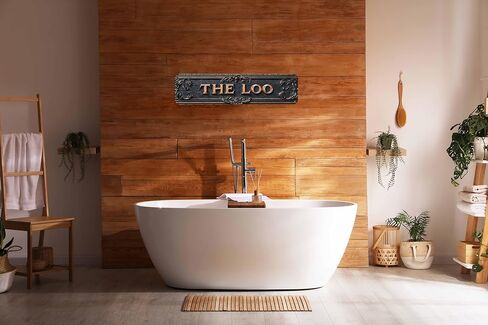 علامة معدنية عتيقة من Tin The Loo لتزيين الحمام - لوحة فنية جدارية مضحكة للحمام مقاس 4 × 16 بوصة in Kuwait
