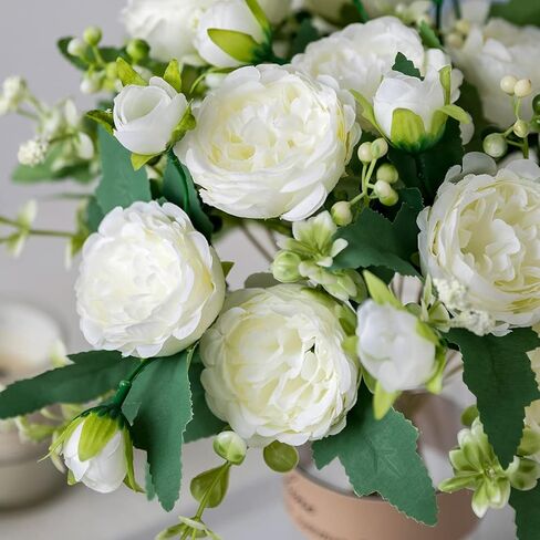 Floweroyal 2 عناقيد الفاوانيا الزهور الاصطناعية الزهور البيضاء الفاوانيا الحريرية باقات لحفلات الزفاف الجدول المركزية ترتيب الزهور ديكور المنزل المطبخ in Kuwait