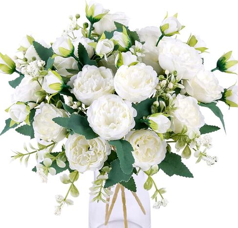 Floweroyal 2 عناقيد الفاوانيا الزهور الاصطناعية الزهور البيضاء الفاوانيا الحريرية باقات لحفلات الزفاف الجدول المركزية ترتيب الزهور ديكور المنزل المطبخ in Kuwait