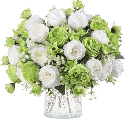 Floweroyal 2 عناقيد الفاوانيا الزهور الاصطناعية الزهور البيضاء الفاوانيا الحريرية باقات لحفلات الزفاف الجدول المركزية ترتيب الزهور ديكور المنزل المطبخ in Kuwait