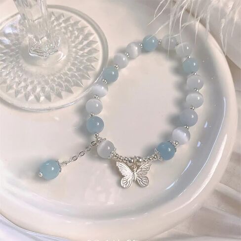 Crystal Bracelets, Bracelet Beaded Stretch, 8mm Stone Bracelets Jewelry Gifts for Women, with Butterfly Decoration in Saudi Arabia