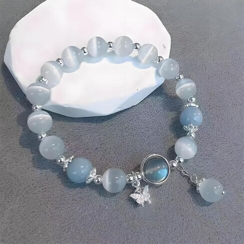 Crystal Bracelets, Bracelet Beaded Stretch, 8mm Stone Bracelets Jewelry Gifts for Women, with Butterfly Decoration in Saudi Arabia