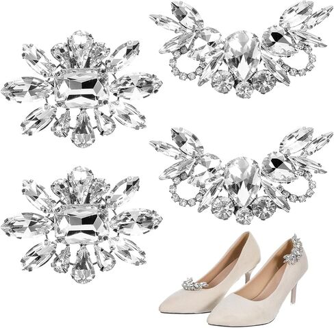 4 Pcs Rhinestone Shoe Clips for Women Dress Shoes, Bridal Shoe Decoration Charms, Decorative Shoes Jewelry, Flats & Dress Rhinestones Sparkling Accessories with Rhinestone Embellishments in Saudi Arabia