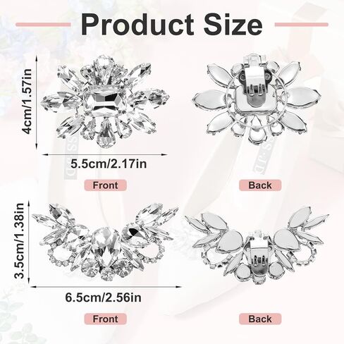 4 Pcs Rhinestone Shoe Clips for Women Dress Shoes, Bridal Shoe Decoration Charms, Decorative Shoes Jewelry, Flats & Dress Rhinestones Sparkling Accessories with Rhinestone Embellishments in Saudi Arabia