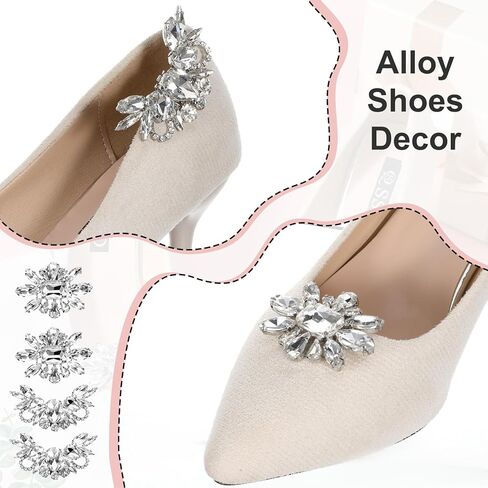 4 Pcs Rhinestone Shoe Clips for Women Dress Shoes, Bridal Shoe Decoration Charms, Decorative Shoes Jewelry, Flats & Dress Rhinestones Sparkling Accessories with Rhinestone Embellishments in Saudi Arabia