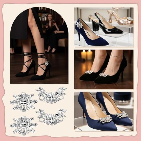 4 Pcs Rhinestone Shoe Clips for Women Dress Shoes, Bridal Shoe Decoration Charms, Decorative Shoes Jewelry, Flats & Dress Rhinestones Sparkling Accessories with Rhinestone Embellishments in Saudi Arabia
