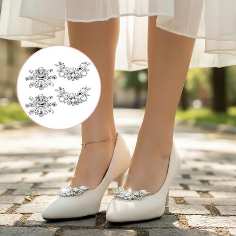 4 Pcs Rhinestone Shoe Clips for Women Dress Shoes, Bridal Shoe Decoration Charms, Decorative Shoes Jewelry, Flats & Dress Rhinestones Sparkling Accessories with Rhinestone Embellishments in Saudi Arabia