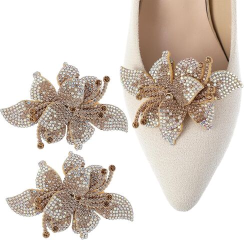 Bremorou 2 Pcs Gold Rhinestone Shoe Clips Metal Back Buckle Shoe Decoration Clips For Women Dress Shoes Detachable Shoes Jewelry Clip For Bridal Wedding Party Heels Sandals Flats Accessories in Saudi Arabia
