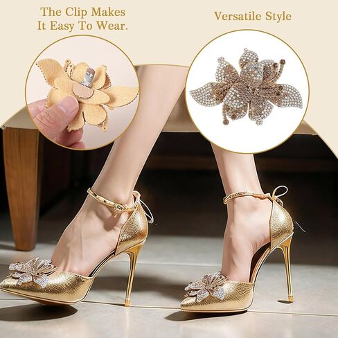 Bremorou 2 Pcs Gold Rhinestone Shoe Clips Metal Back Buckle Shoe Decoration Clips For Women Dress Shoes Detachable Shoes Jewelry Clip For Bridal Wedding Party Heels Sandals Flats Accessories in Saudi Arabia