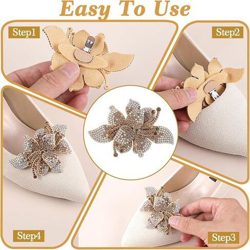 Bremorou 2 Pcs Gold Rhinestone Shoe Clips Metal Back Buckle Shoe Decoration Clips For Women Dress Shoes Detachable Shoes Jewelry Clip For Bridal Wedding Party Heels Sandals Flats Accessories in Saudi Arabia