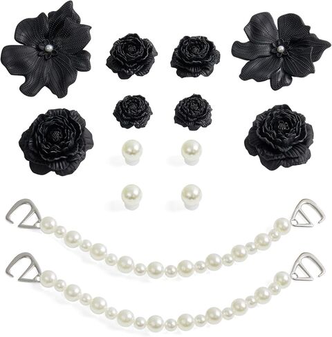 زخارف كاميليا ثلاثية الأبعاد أنيقة - 14 قطعة من إكسسوارات الزهور لصنادل القبقاب، وسلسلة اللؤلؤ DIY سحر الأحذية للنساء in Kuwait