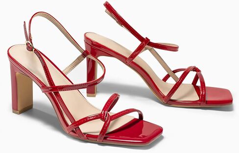 Coutgo Womens Strappy Sandals Square Open Toe Chunky High Heels Ankle Strap Wedding Party Dress Shoes in Saudi Arabia