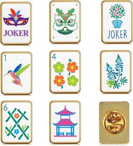 Norme 8 Pcs Mini Mahjong Enamel Pins Set Gold Enamel Brooch Pins Bird Joker Flower Designs for Women Men Jackets Hat Lapel Pin Jewelry, Mahjong Accessories, Gifts, and Prizes in Saudi Arabia