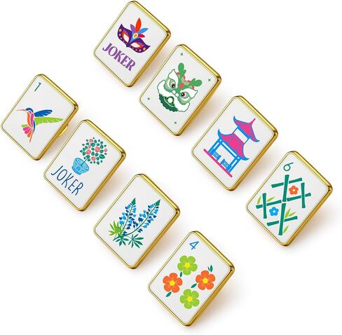 Norme 8 Pcs Mini Mahjong Enamel Pins Set Gold Enamel Brooch Pins Bird Joker Flower Designs for Women Men Jackets Hat Lapel Pin Jewelry, Mahjong Accessories, Gifts, and Prizes in Saudi Arabia