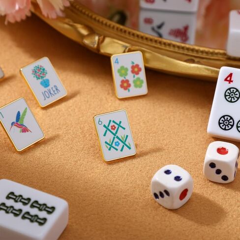 Norme 8 Pcs Mini Mahjong Enamel Pins Set Gold Enamel Brooch Pins Bird Joker Flower Designs for Women Men Jackets Hat Lapel Pin Jewelry, Mahjong Accessories, Gifts, and Prizes in Saudi Arabia