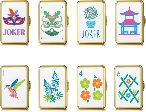 Norme 8 Pcs Mini Mahjong Enamel Pins Set Gold Enamel Brooch Pins Bird Joker Flower Designs for Women Men Jackets Hat Lapel Pin Jewelry, Mahjong Accessories, Gifts, and Prizes in Saudi Arabia