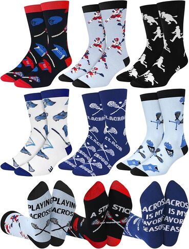 Suhine 6 Pair Lacrosse Socks for Men Gifts Lacrosse Ball Men's Christmas Novelty Socks Colorful Funny Stockings in Saudi Arabia