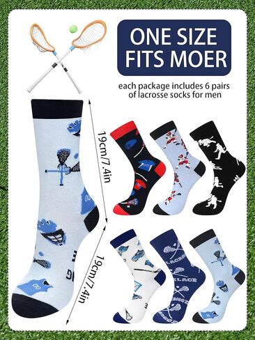 Suhine 6 Pair Lacrosse Socks for Men Gifts Lacrosse Ball Men's Christmas Novelty Socks Colorful Funny Stockings in Saudi Arabia