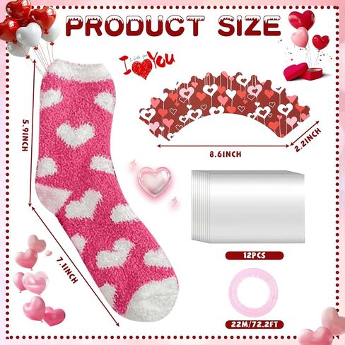 gisgfim 12 Pairs Valentine's Day Cupcake Socks Pink Fuzzy Socks Bulk for Women Gifts DIY Fluffy Socks Stuffers Valentine Heart Cupcake Sock with Gift Box for Women Teacher Colleague Birthday Present in Saudi Arabia