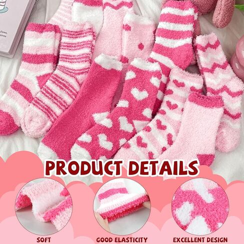gisgfim 12 Pairs Valentine's Day Cupcake Socks Pink Fuzzy Socks Bulk for Women Gifts DIY Fluffy Socks Stuffers Valentine Heart Cupcake Sock with Gift Box for Women Teacher Colleague Birthday Present in Saudi Arabia