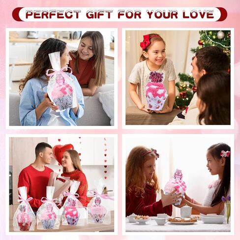 gisgfim 12 Pairs Valentine's Day Cupcake Socks Pink Fuzzy Socks Bulk for Women Gifts DIY Fluffy Socks Stuffers Valentine Heart Cupcake Sock with Gift Box for Women Teacher Colleague Birthday Present in Saudi Arabia