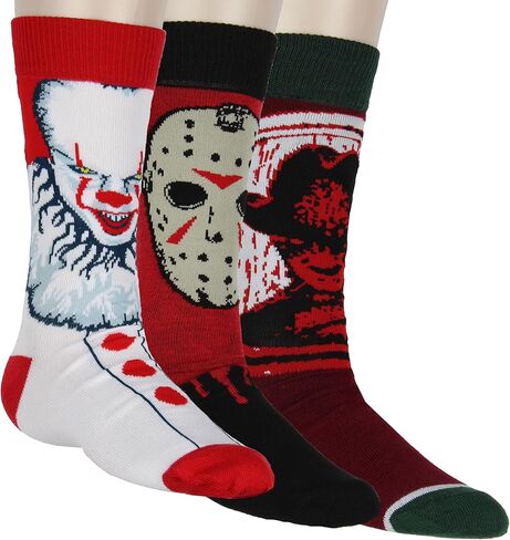 جوارب Hyp Horror Movie للرجال من Pennywise Jason Voorhees وFreddy Krueger، 3 عبوات من الجوارب متوسطة الساق مقاس الحذاء 6-12 in Kuwait