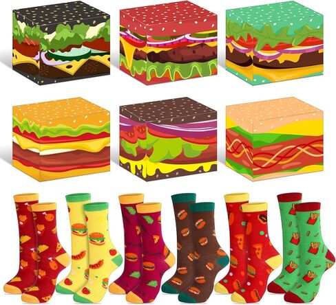 6 Pairs Food Socks for Men Hamburger Socks in a Burger Box for Novelty Christmas Stocking Stuffers Holiday Gifts in Saudi Arabia