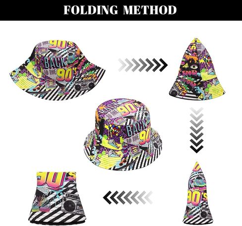 YAMEIZE Retro 90s Bucket Hat for Men Women Fashion 90s Outfits Rave Sun Cap Packable Fisherman Bucket Hat Outdoor in Saudi Arabia