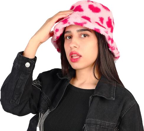 قبعة دلو شتوية من القطيفة المنفوخة من MILAKOO للنساء، قبعة صياد من الفرو الصناعي من القطيفة الدافئة قابلة للتعديل in Kuwait